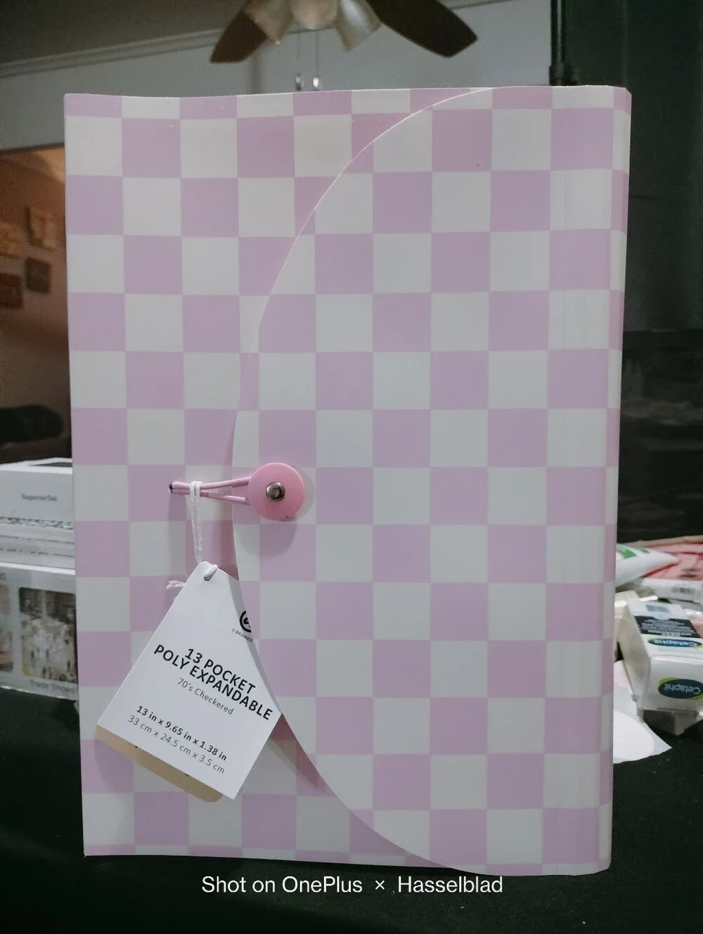 Pink & White Checkered Expandable 13-Pocket Folder